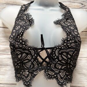 Victoria’s Secret Scalloped Lace Racerback Bralette NWT Women’s Medium Black Tan